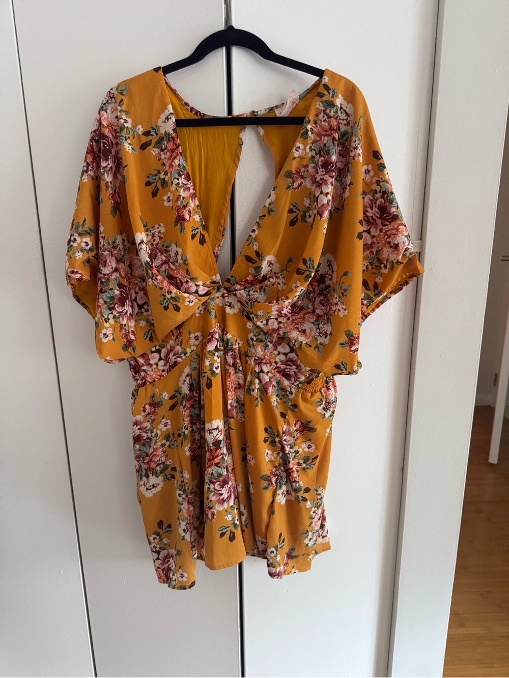Floral Tie-Front Mustard Women's Romper